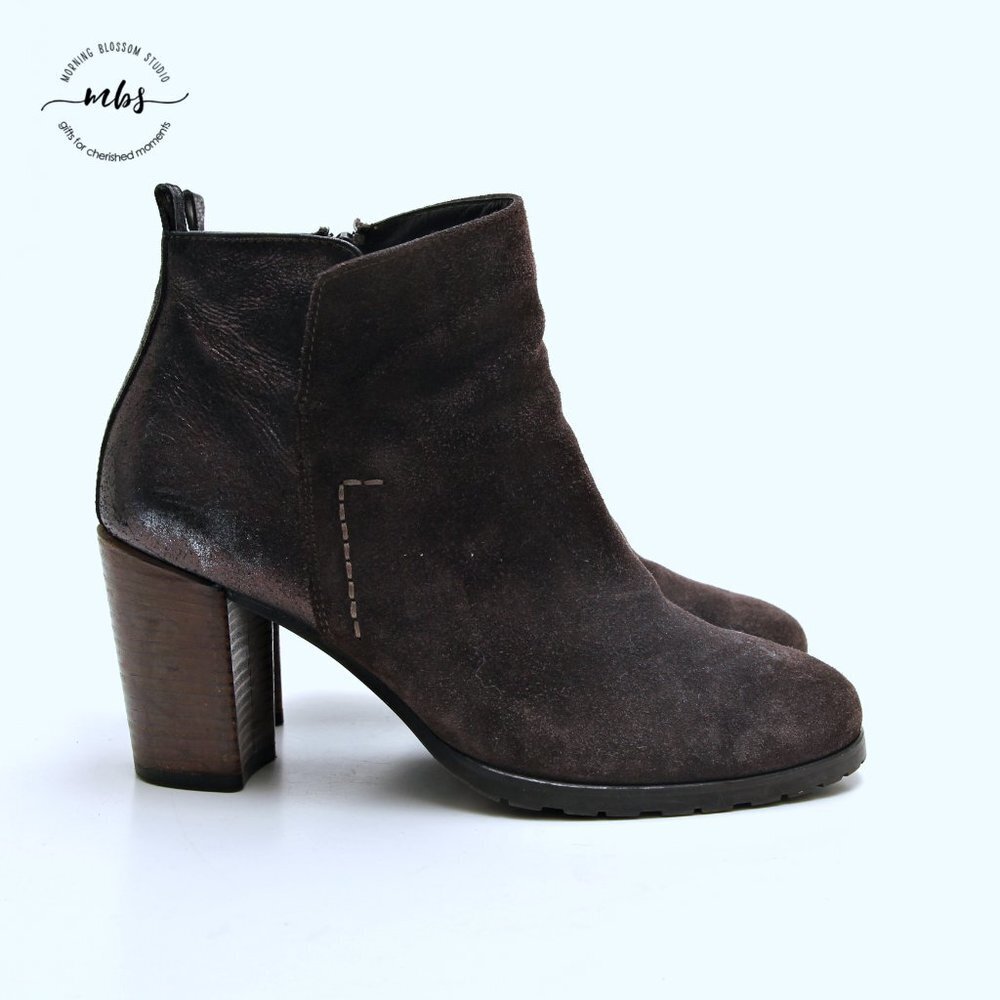 Paul Green Rockin Crackle Leather Suede Heeled Booties
